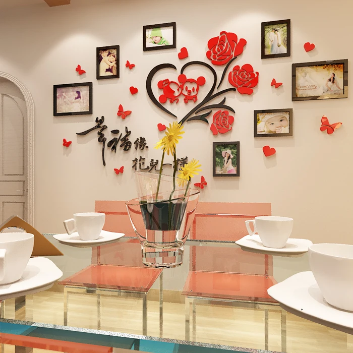 

Rose love Acrylic 3d wall stickers For kids room Cartoon Photo frame Art wall decor Sofa wall Child room decorative Hot sale