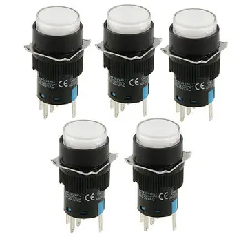 

DC 24V White Lamp Panel Mount Momentary Contact Push Button Switch 5 Pcs