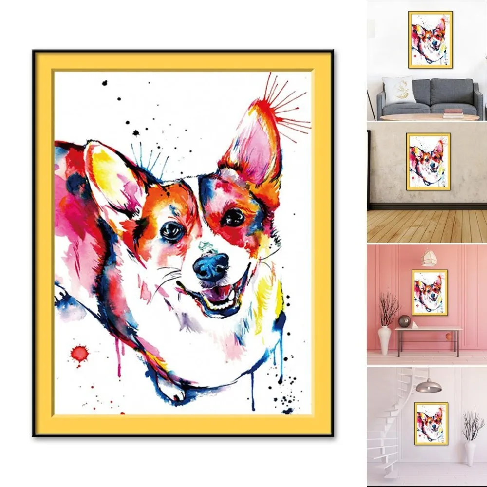 Art-Inkjet-Rectangle-Canvas-Computer-Painting-Watercolor-Normal-Modern-Frameless-Wall-Vertical-Decor-Dog-Flat-Animal