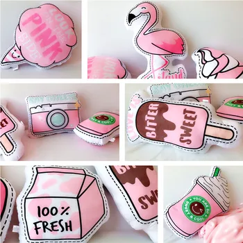 

candice guo! Super cute plush toy sweet ice cream flamingo milk camera ice-lolly sofa pillow girls birthday Christmas gift 1pc