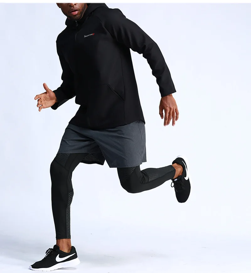 UABRAV Men's Running Shirt with Hooded Long-sleeved Sportwears Quick-dry Sport Training Tops 3colors123