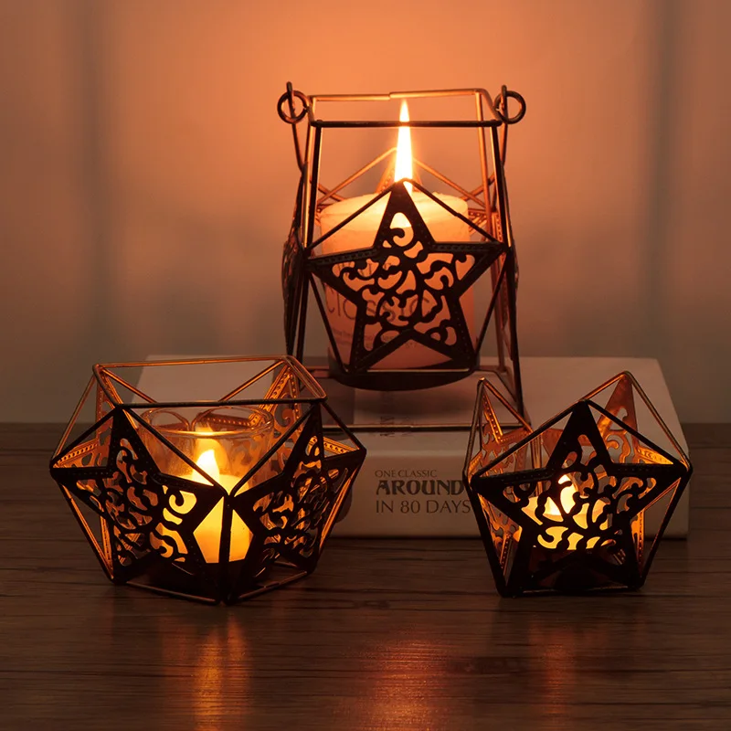 L146-KAYIYO Black Bohemian Style Metal Desk Stand Candle Holders Wedding Candlestick Morocco Tealight Candle Holder (7)