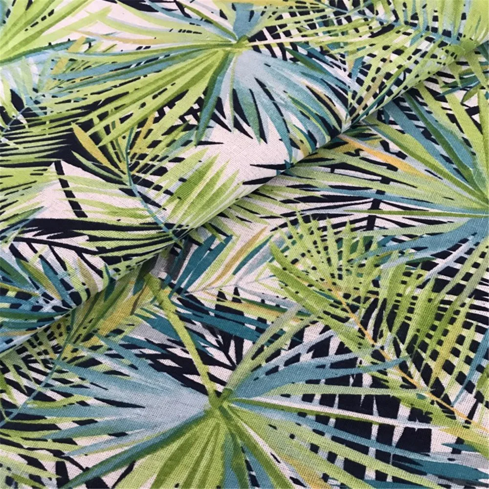 

50x150cm Cotton Linen Fabric Print Big Green Leaf DIY Craft Material SX9321a