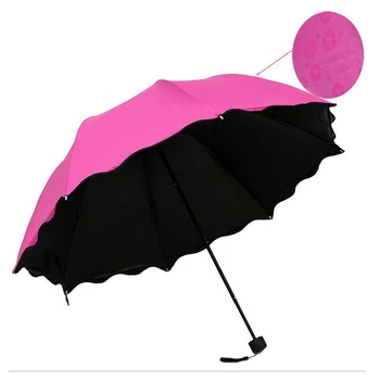 

Women Folding Umbrella Encountering Water Appear Flowers Umbrella Windproof Compact hand Open Close Candy Color Umbrellas