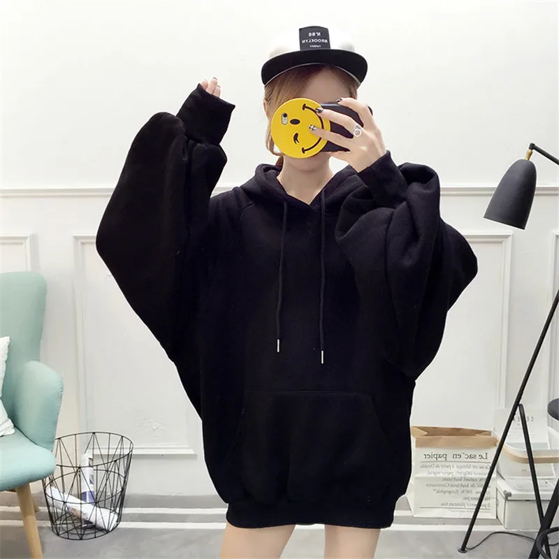  2018 New Casual Loose Hoodies Fashion Women's Solid Color Jumper Hooded Long-sleeved Lantern Sleeve