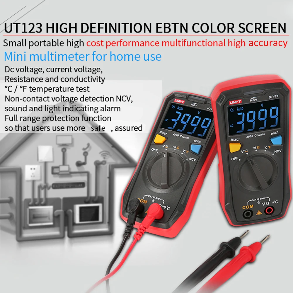 UT123 Цифровой мультиметр NCV цветной вольтметр с экраном мини ESR метр термометр Автоматическая идентификация ACV/DCV измерения