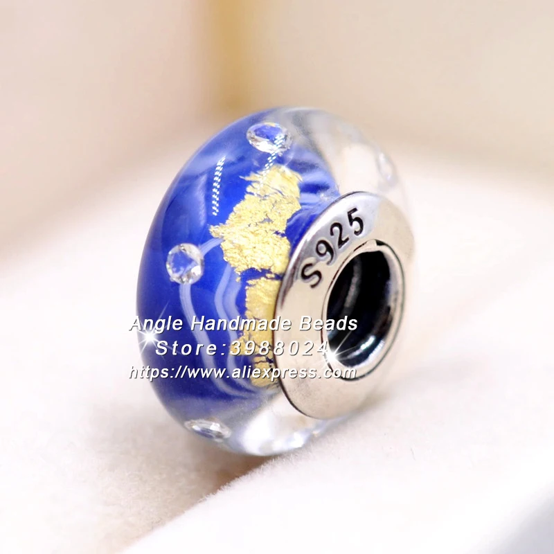 

2pcs S925 Sterling Silver Core Shiny Royal Blue With CZ Murano Glass Beads Fit European Bracelet Necklace Jewelry Making ZS366