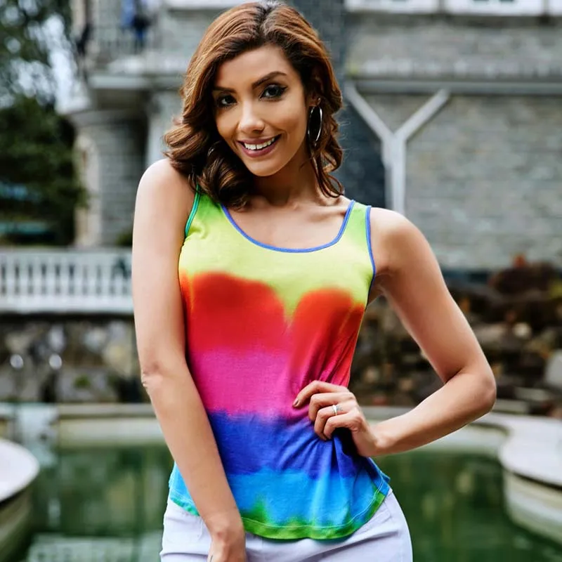 Colorful Women Sleeveless Vest Fashion Design Back Slashed Tank Tops