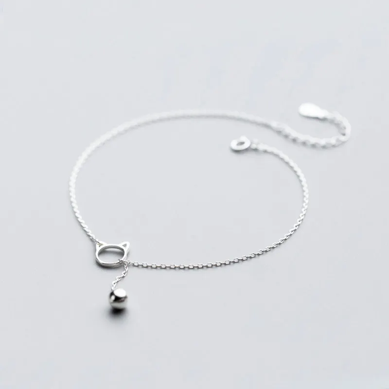 

925 Sterling Silver Cat Bell Ankle Bracelet Barefoot Sandals Animal Charm Anklets For Women Girl Foot Chain Summer Jewelry
