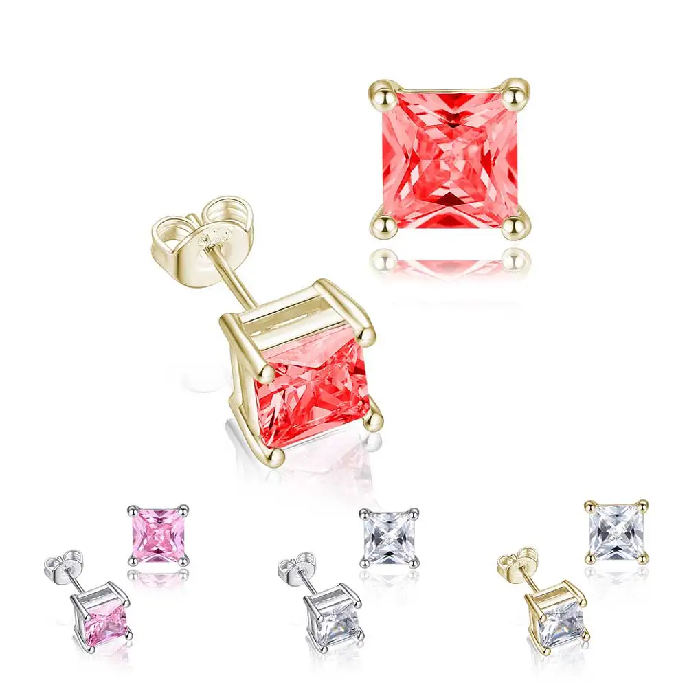 

Small Square CZ Stud Earrings Red Gold Clear Color For Women Females Wedding Engagement Jewelry Accessory Party Zircon Gift
