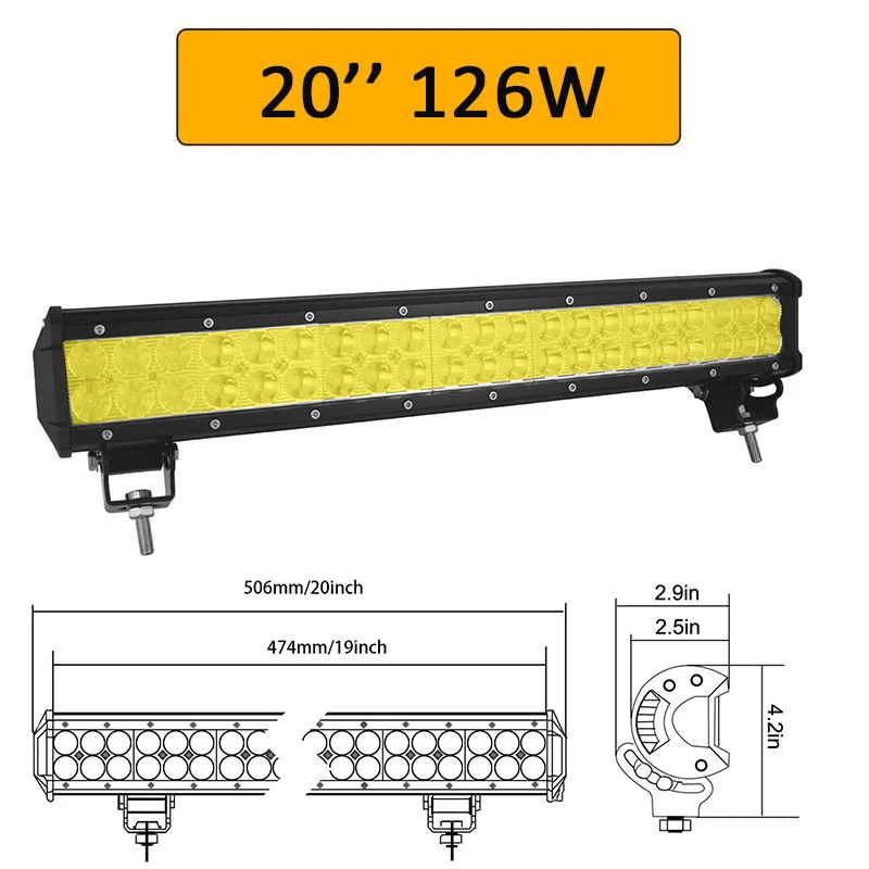 Auxtings желтый 20 дюймов 126 Вт 12 ''22'' 20 ''внедорожный светодиодный светильник 12 в 24 В точечный прожектор Янтарный противотуманный фонарь для джипа автомобиля 4WD грузовика внедорожника - Цвет: 20in 126w no wiring