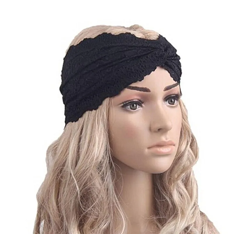 

1PC Muslim Turban Headband Black Lace Turban Cross Headwrap Lace Hairband Hair Accessories