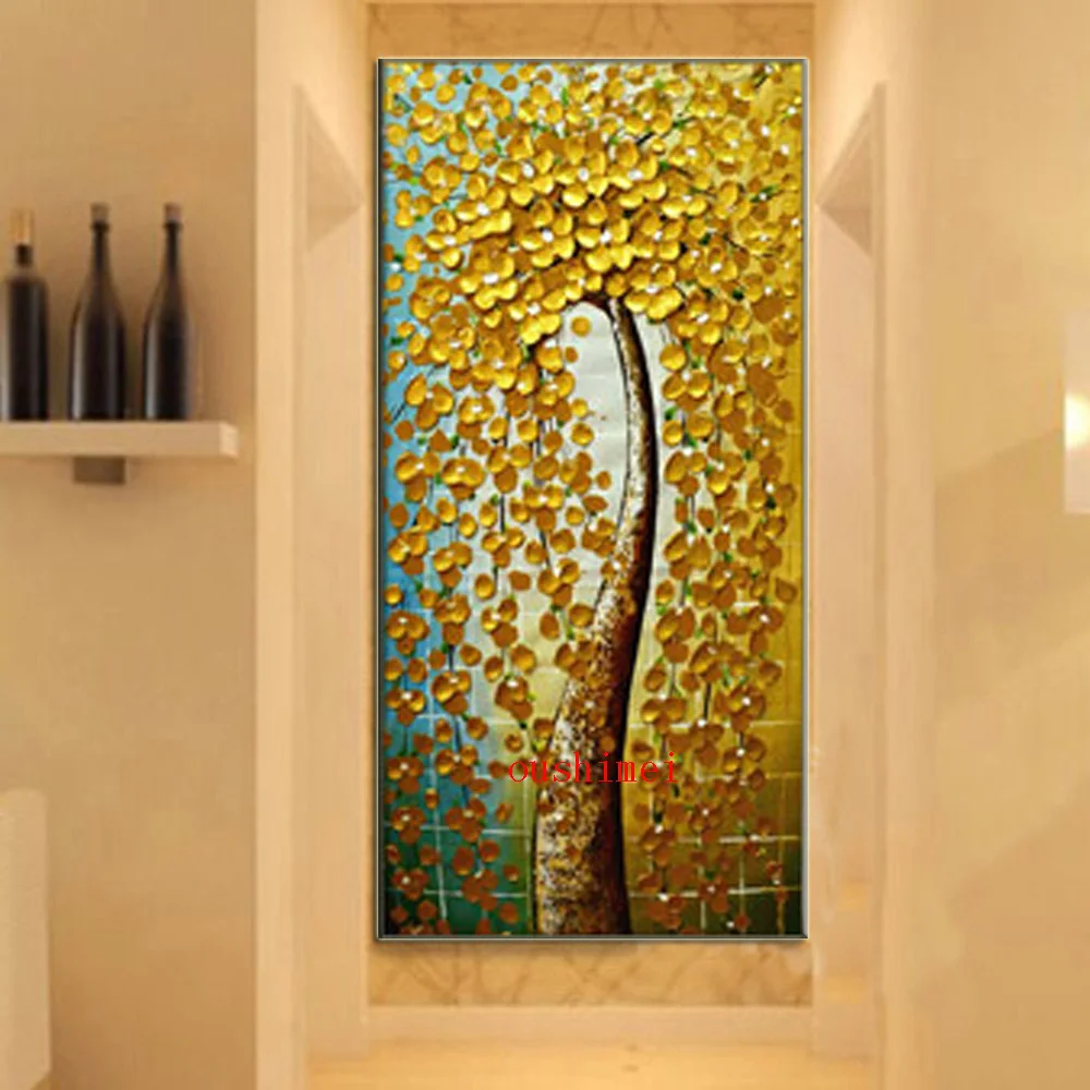 

Hand Painted Abstract Knife Oil Painting for Room Decor Hang Paintings Modern Golden Tree Flower Wall Picture on Canvas Painting