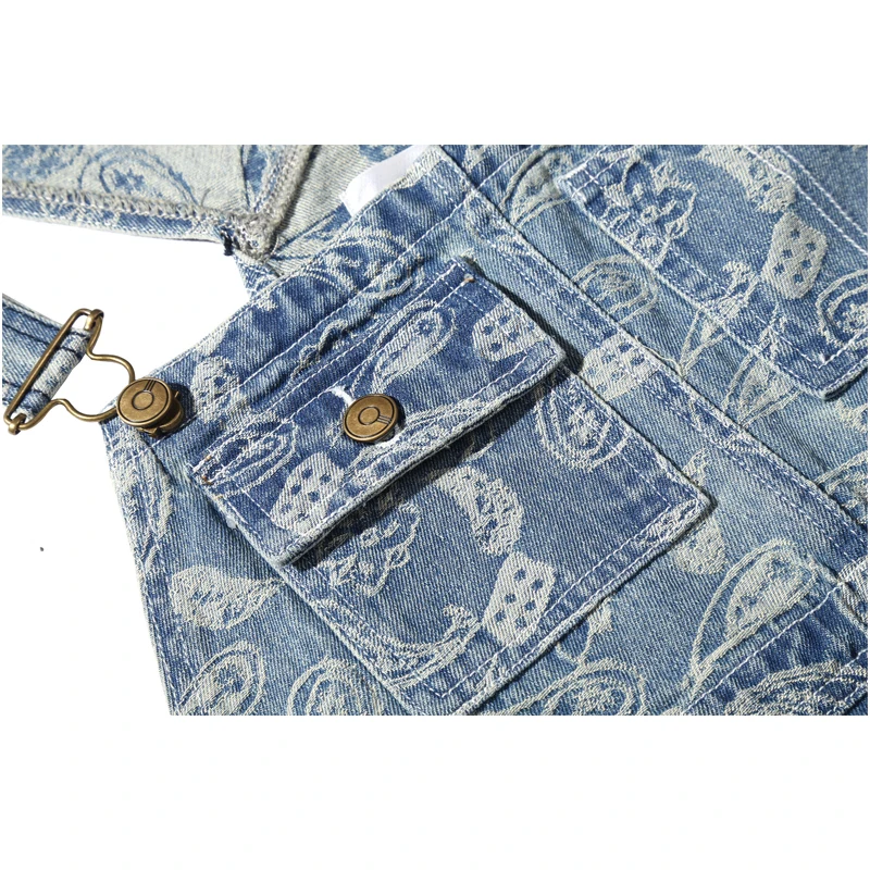 DARK ICON Bandana Dobby Overall Pants Men 2018 New Fashion Paisly Denim Men's Jeans Hip Hop Jeans Man Trousers 