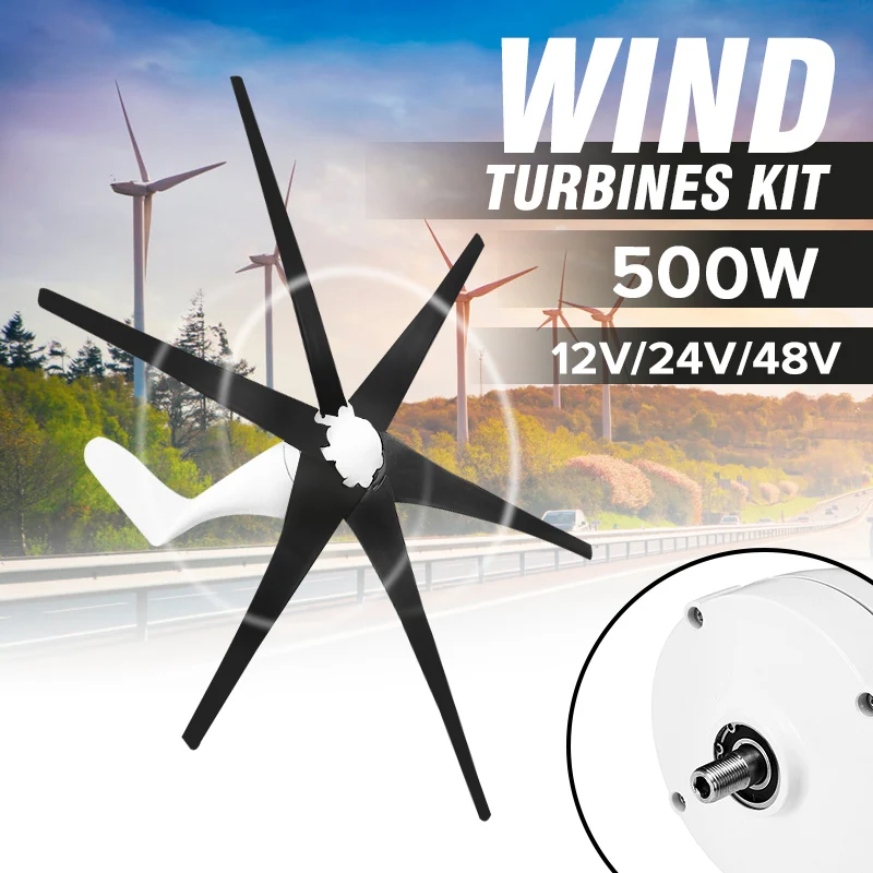 

12/24/48V 500W 6 Blades Black Wind Generator Wind Power Turbines With Waterproof Controller Alternative Energy Generators