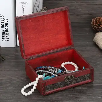 

Fashion Vintage Square Jewelry Storage Box Wooden Decorative Charm Jewelry Organizer Display Case for Gift
