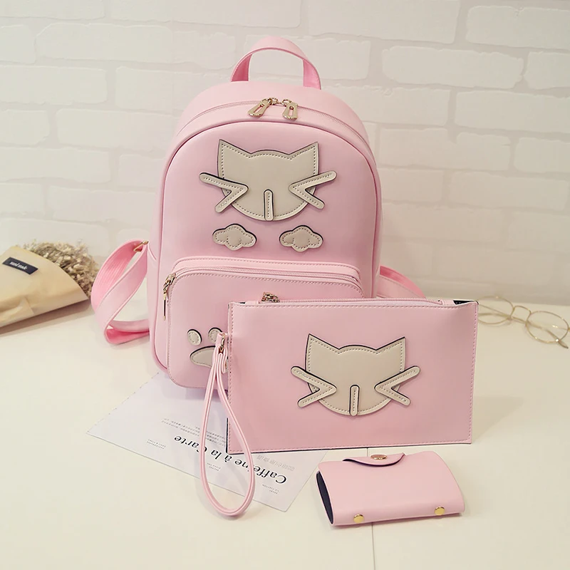 

Korean version Japanese Fashion Wild Cartoon cat campus woman cut schoolbag Personality casual Small fresh PU woman Backpacks