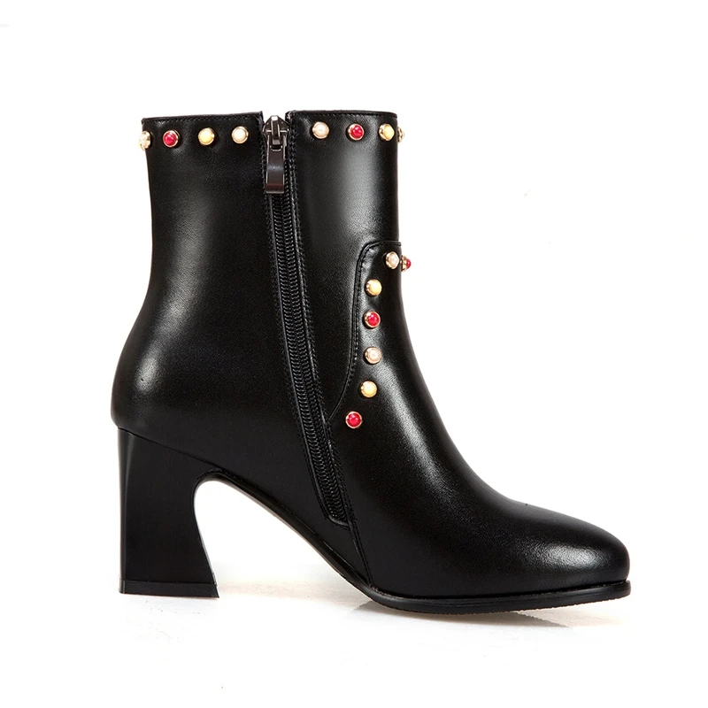 Zip Neue Black Frauen Stiefeletten Zyl710 white Stiefel Ankunft Solide Qualität Kuh Ferse Runde Top Leder Platz Dame Enmayer Kappe red vqgwdpp