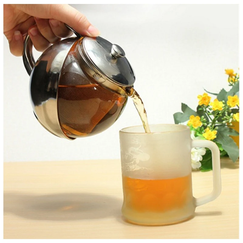 NOCM Modern Stylish Stainless Steel + Glass Teapot With Loose Tea Leaf