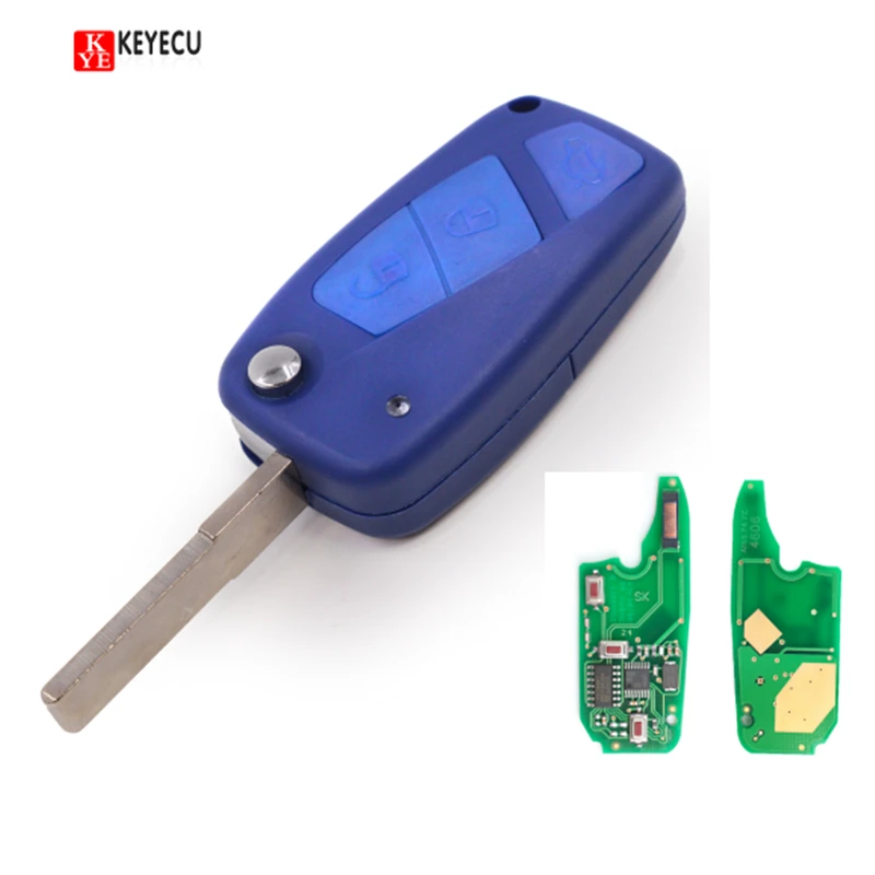

KEYECU Flip Remote Key 2 Button/3 Button 434MHz PCF7946 Chip for Fiat Punto Ducato Stilo Panda Central with Logo Central Blue