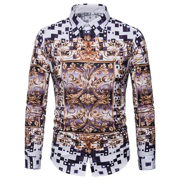 

2018 New Arrivals shirt men's spring Urban fashion personality 3D pattern printing leisure color long sleeved Shirts add size
