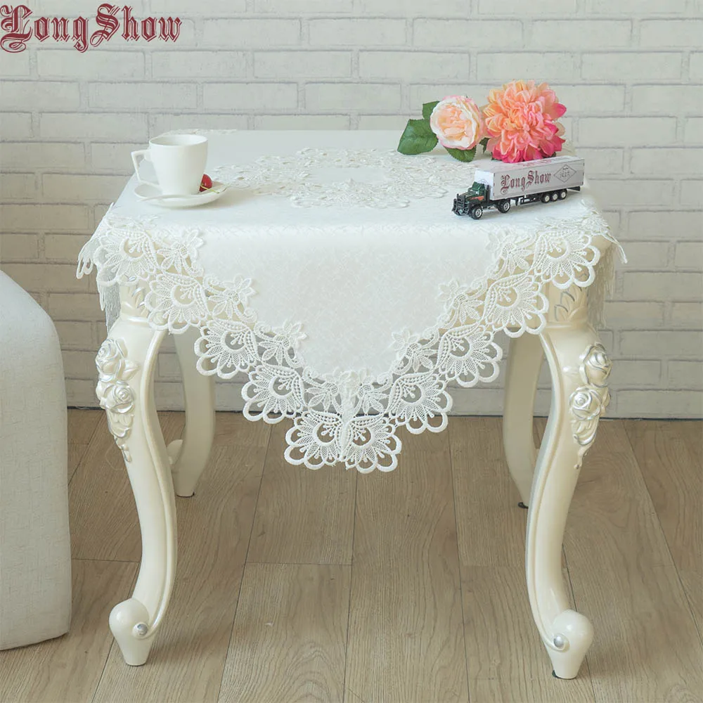 

White Color Creative Wide Embroidered Lace Trim Patchwork Polyester Tablecloth