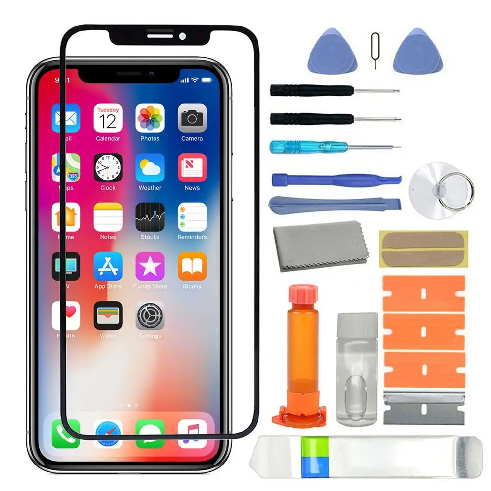 

a Replacement Front Outer Glass Screen Lens UV Glue Tool Kit Set for iPhone XS