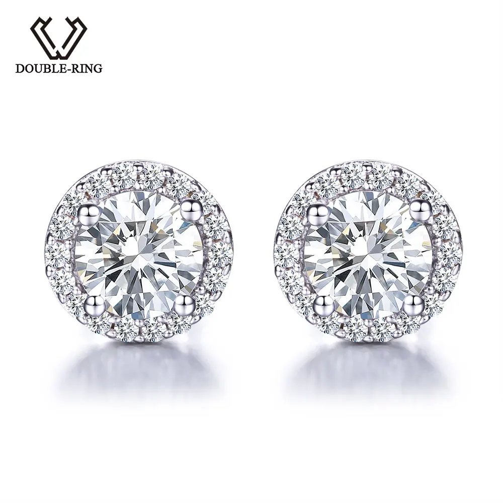 DOUBLE-R Brand Classic Created white Topaz Round Stud Earrings 925 Sterling Silver Women Gift Wedding Fine Jewelry | Украшения и