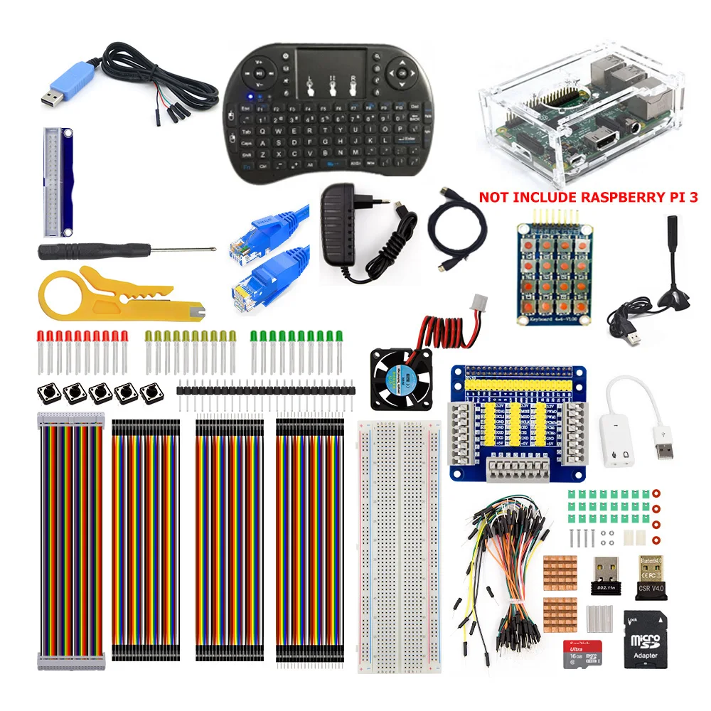 Комплект для обучения Raspberry Keyboard Ultimate с адаптером 5V 3A + чехлом + dupont line + sd-картой + зарядным устройством для Raspberry Pi 3 Model B +