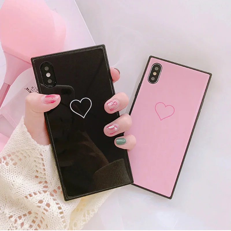 Tfshining 2018 Fashion Glass Love Hearts Phone Case for iphone X 8 8plus 7 7plus 6S6 Plus Hard Pink Black Back Cover Case coque (6)