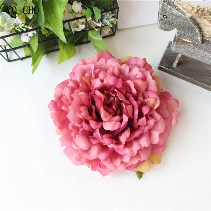 Artificial Peony Flower Head Silk Rose Wedding Wreaths White Pink Blue Fake Flowers Big Flower Heads (10)_