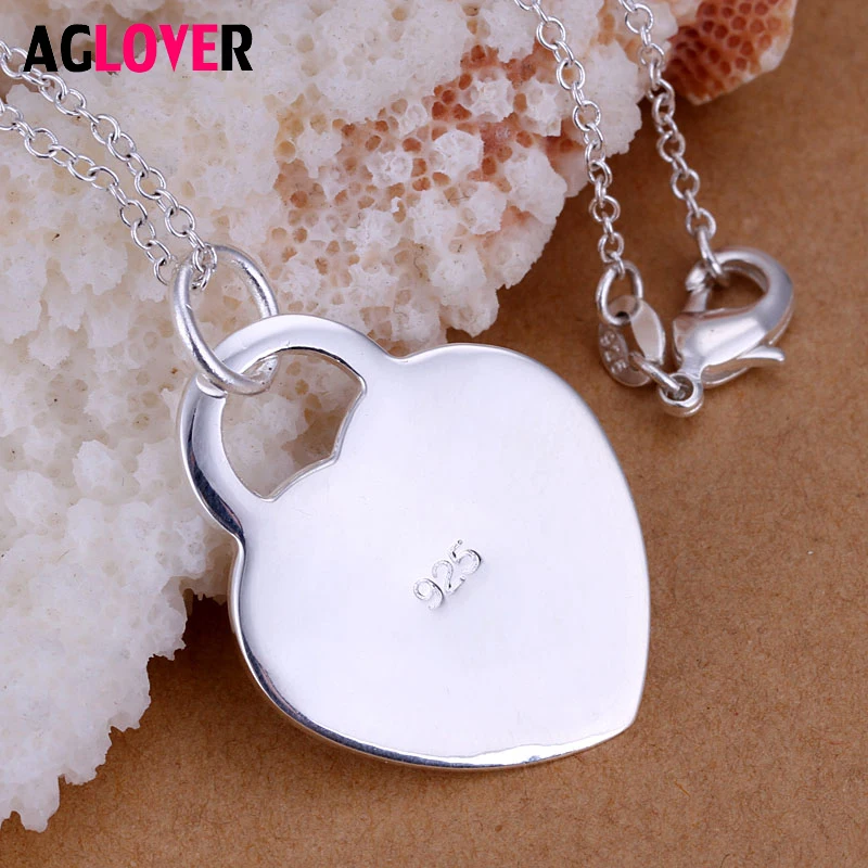 

New 925 Silver Chain Necklace Glossy Heart Pendant Jewelry Romantic Woman Necklace Gift