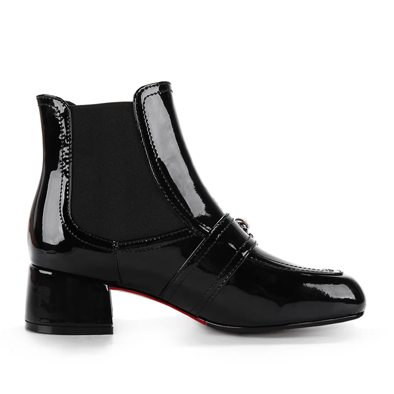 Black 1 black Mujeres 2 Cuadrados Rhinstone Tacón Toe De On Moda Med Charol Moonmeek 2018 Botas Otoño Slip Tobillo qTUxanWZwX