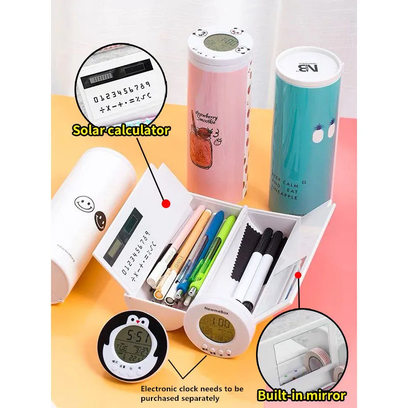 

Multifunctional Whiteboard Pencil Case With Solar Calculator Magnetic Switch Creative Cartoon Pen Box Stationery School Supplies