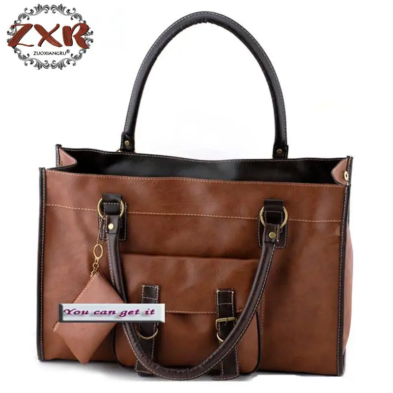 

Large Capacity Women Handbag Vintage Hand Shoulder Bag Female Artificial Leather Casual Ladies Tote Pockets 4 Colors
