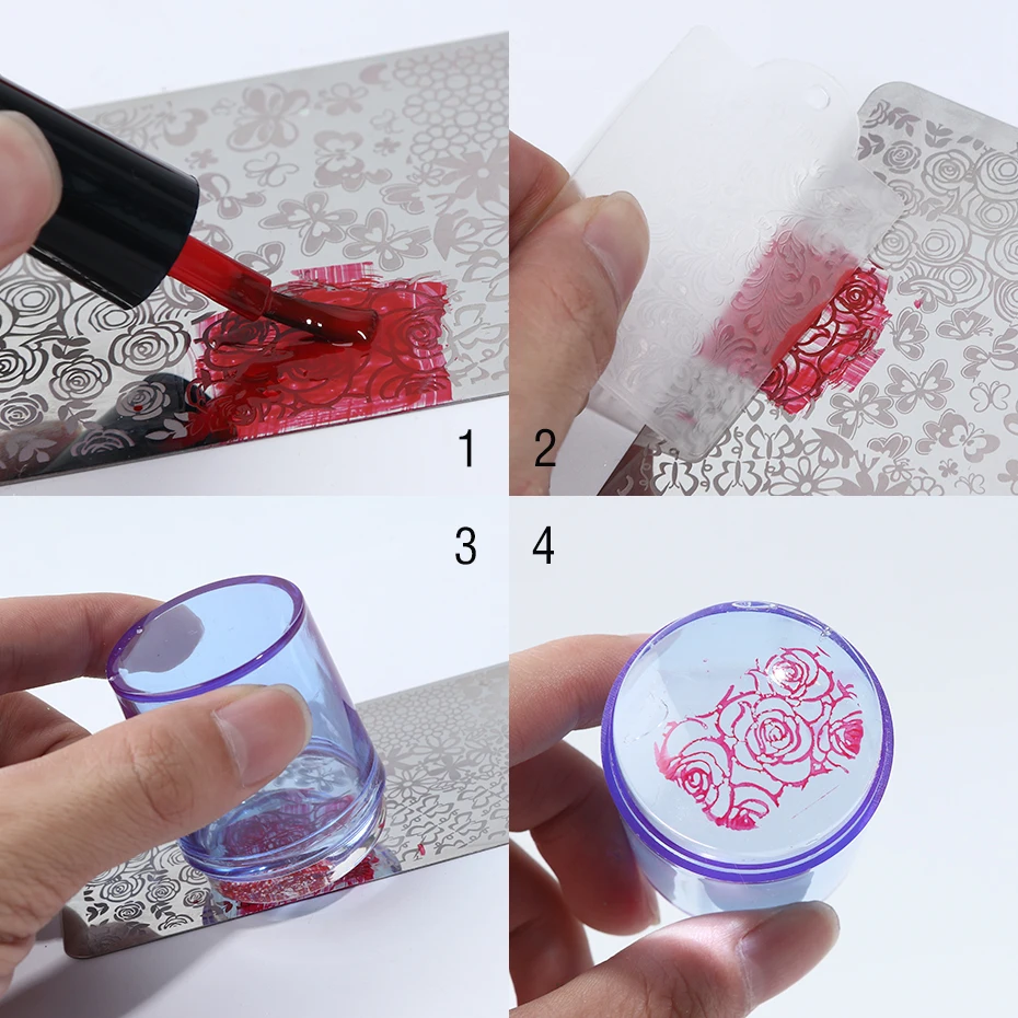 1 Set Stamping Plates Nail Art Stamper Scraper Jelly Silicone Template Polish Printing Tool Blue Red Purple Manicure Tips BE1031 (3)