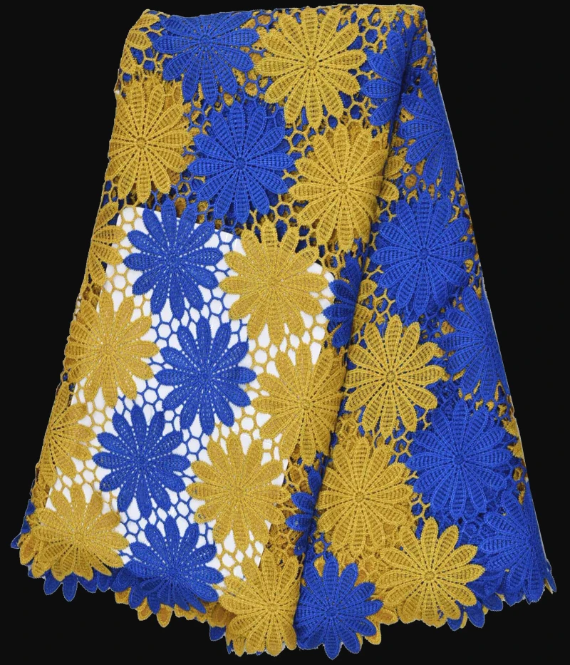 

Free shipping (5yards/pc) yellow and blue African guipure lace fabric high quality two colors African cord lace fabric CWS14