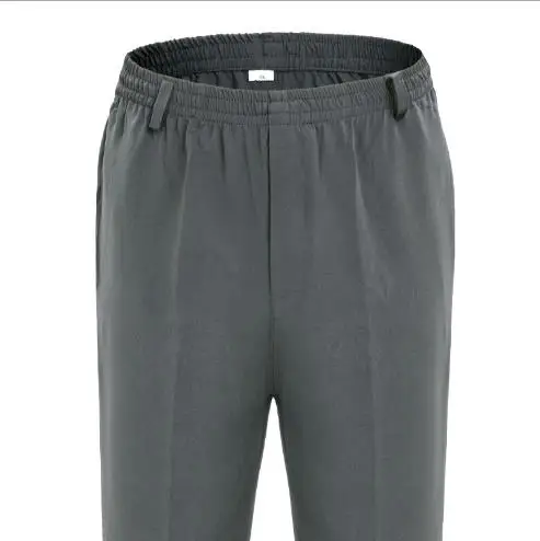 Летние тонкие повседневные брюки для мужчин, шелковые мужские брюки, очень большой размер, высокая талия, эластичная талия, брюки для папы, мужская одежда - Цвет: gray pants