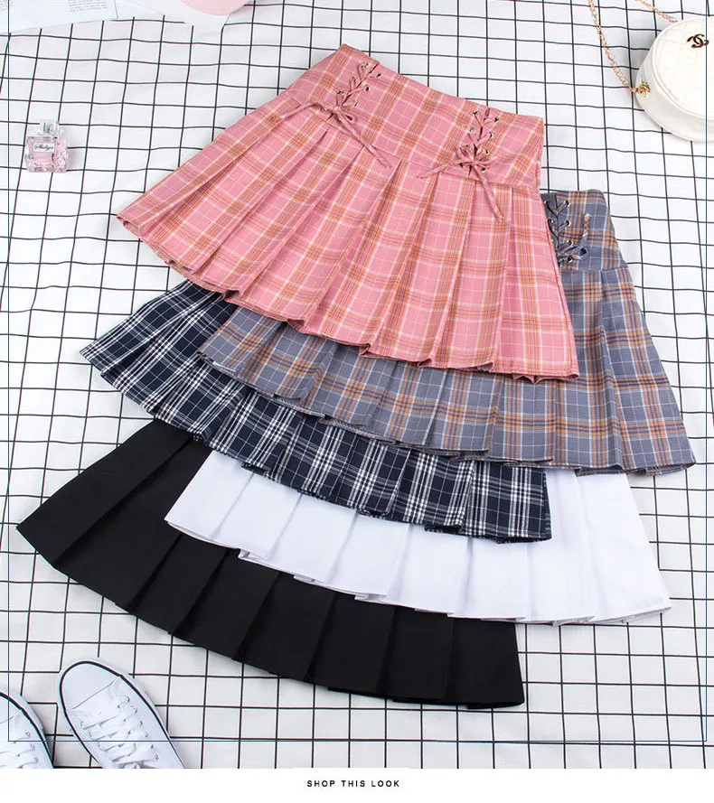 Мини плиссированная юбка с регулируемой талией в стиле Харадзюку, клетчатые юбки, милая японская школьная форма, Дамская кавайная Юбка Saia Falda
