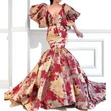 Новейшее арабское модное платье русалки знаменитостей с золотыми и бордовыми аппликациями сексуальное вечернее платье с v-образным вырезом на заказ