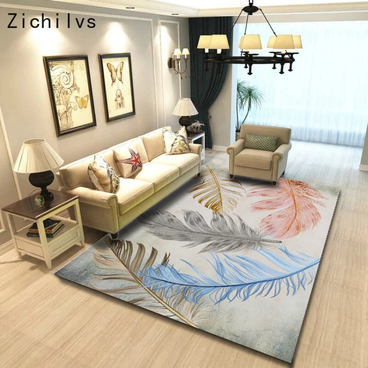 Zichilvs Feather Living Room Carpet Nordic Bedroom Carpet Sofa Table Rug Large Study Room Floor Mat Decorative Kids Area Rugs