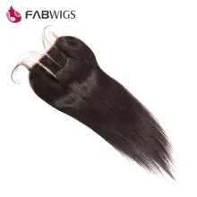 Fabwigs 5×5 Three Part Lace Closure Bleached Knots Brazilian Silky Straight Human Hair Closure Remy Hair