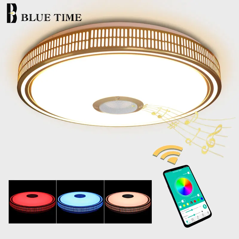 

Gold Lights Led Chandelier For Living room Bedroom Music Bluetooth Lights RGB Led Ceiling Chandelier Lighting Lampara tech D49CM