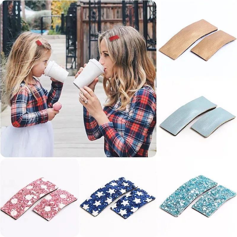 

MIXIU 2pcs Parent-child Hair Clip Leather Sequin Star Hairpin Mon And Girls BB Clip Barrettes Kids Woman Hair Accessories