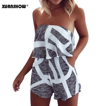 

XUANSHOW 2019 Summer Floral Print Sexy Rompers Tube Zipper Women Clothes Casual Summer Beach Jumpsuit One piece XS-XXXL