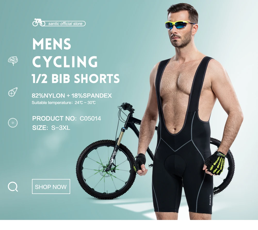 

Santic Summer Cycling Bib Shorts Coolmax 3D Pad Gel Men's Bib Shorts Cycling MTB Bicycle Bike Bib Shorts Riding 3XL C05014