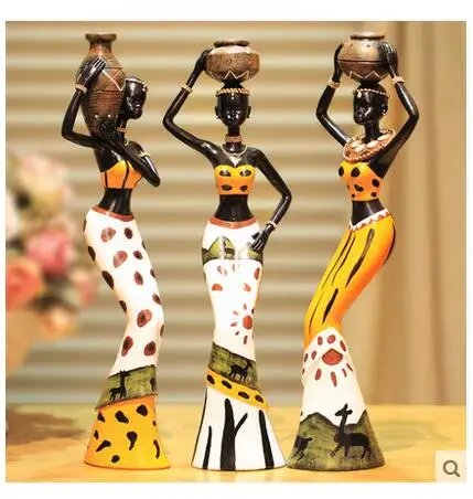 

3PC Creative household adornment Decoration articles resin dolls African people home sitting room adornment is placed woman girl