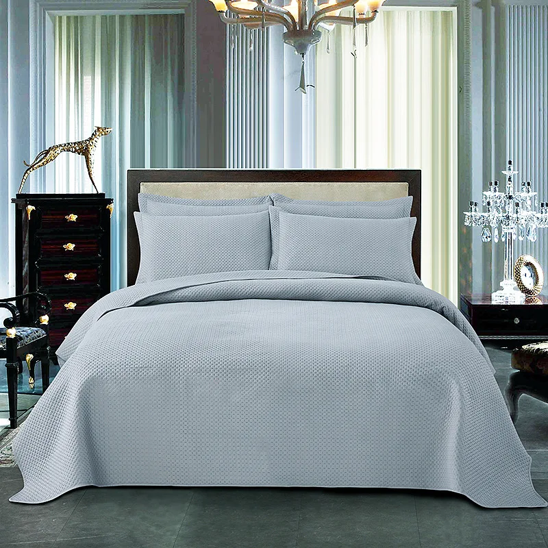 Quality Embossing Quilt Set 3PCS Solid Color Bedspread Bedding Cotton
