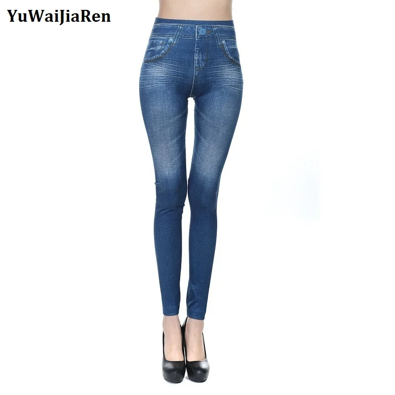 

YuWaiJiaRen Leggings Jeans for Women Denim Pants With Pocket Slim Jeggings Fitness Plus Size Leggings S-XXXL Black/Gray/Blue