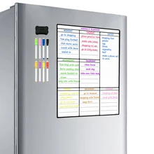 Placa branca magnética para geladeira de cozinha, frigorífico multiuso, semanal, calendário para planejamento de menu com 8 canetas